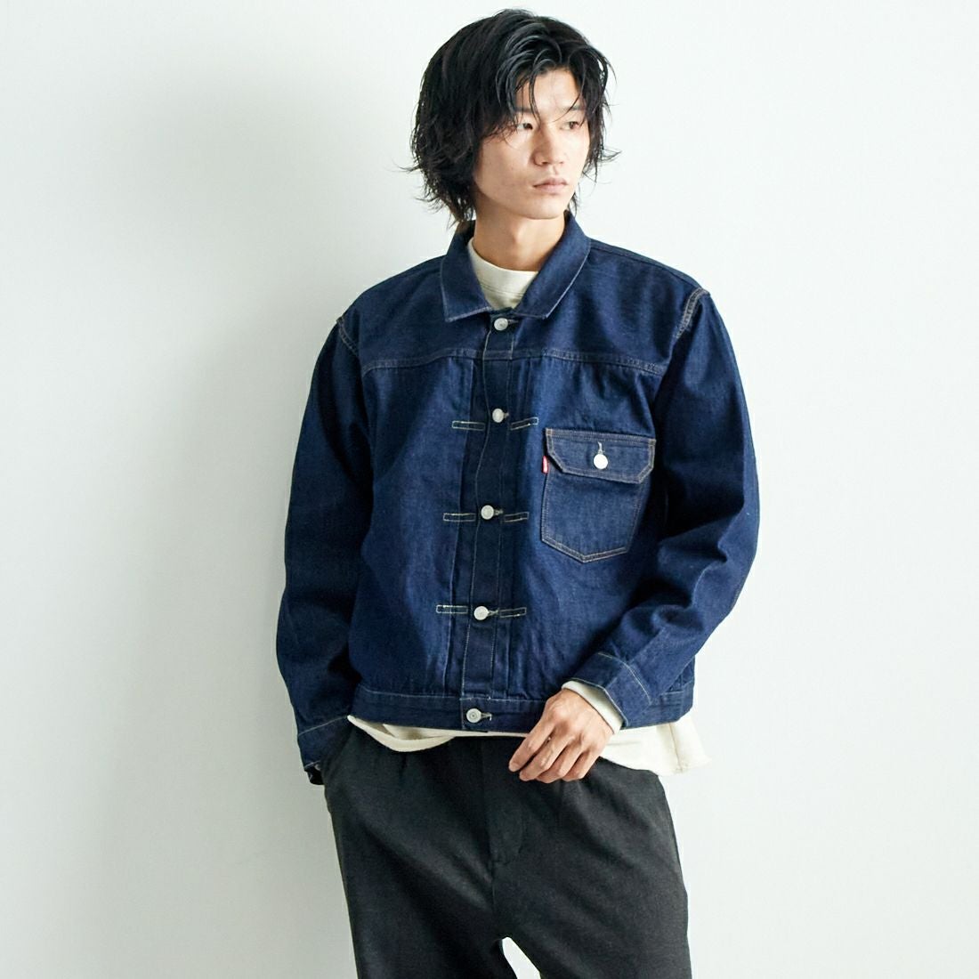 LEVIS Vintage Clothing [リーバイス ヴィンテージ クロージング] 1936モデル TYPE1ジャケット [0033E-00] 01 RINSE &&モデル身長：182cm 着用サイズ：L&&