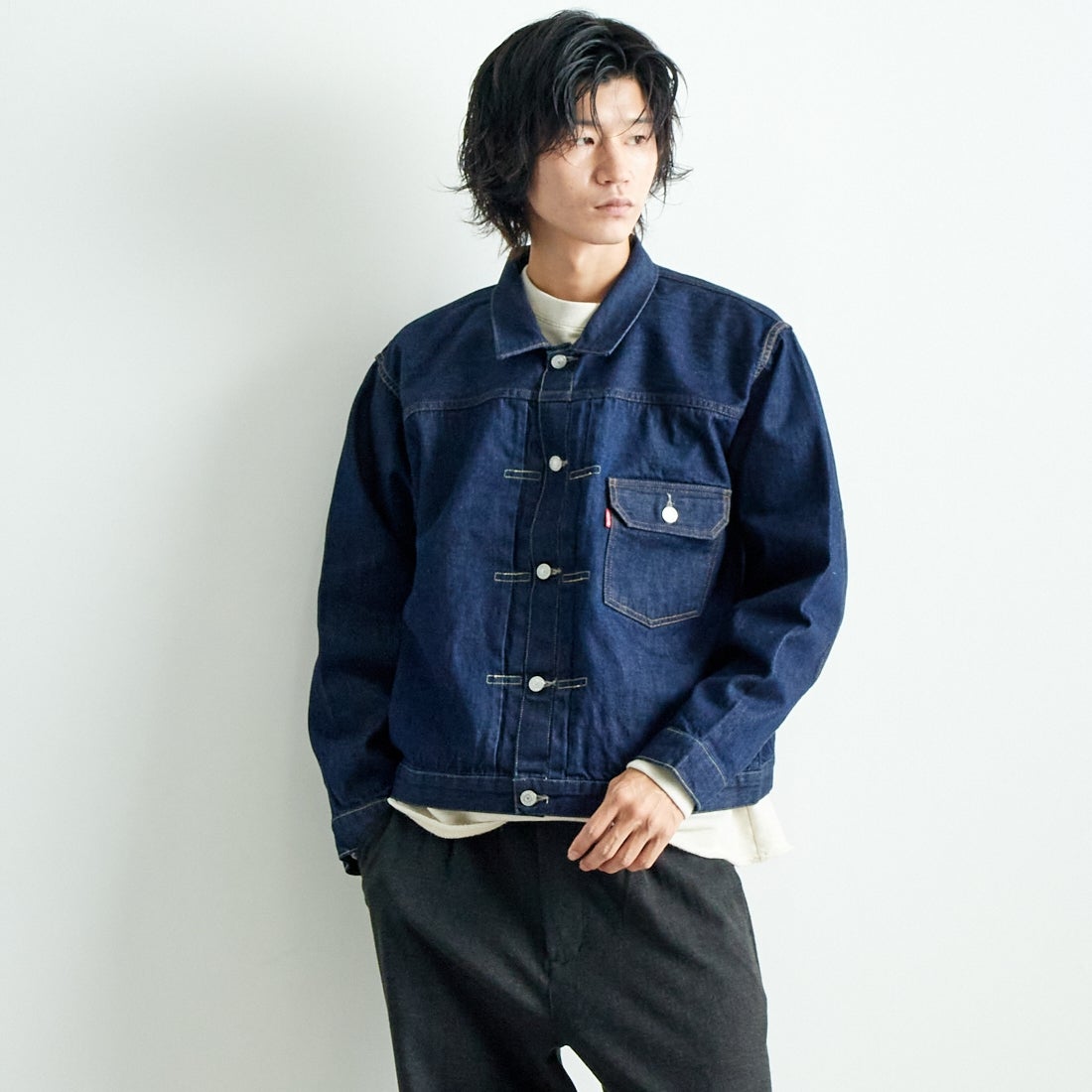 LEVIS Vintage Clothing [リーバイス ヴィンテージ クロージング] 1936モデル TYPE1ジャケット [0033E-00] 01 RINSE &&モデル身長：182cm 着用サイズ：L&&