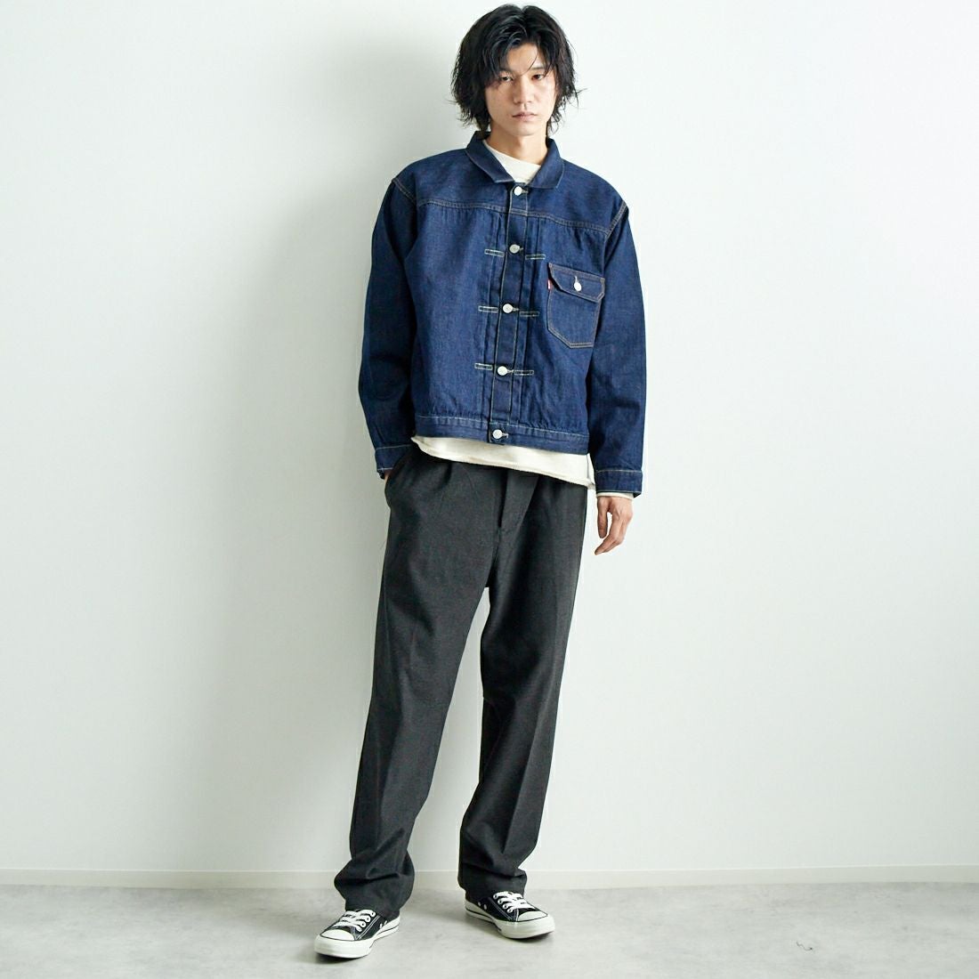 LEVIS Vintage Clothing [リーバイス ヴィンテージ クロージング] 1936モデル TYPE1ジャケット [0033E-00] 01 RINSE &&モデル身長：182cm 着用サイズ：L&&