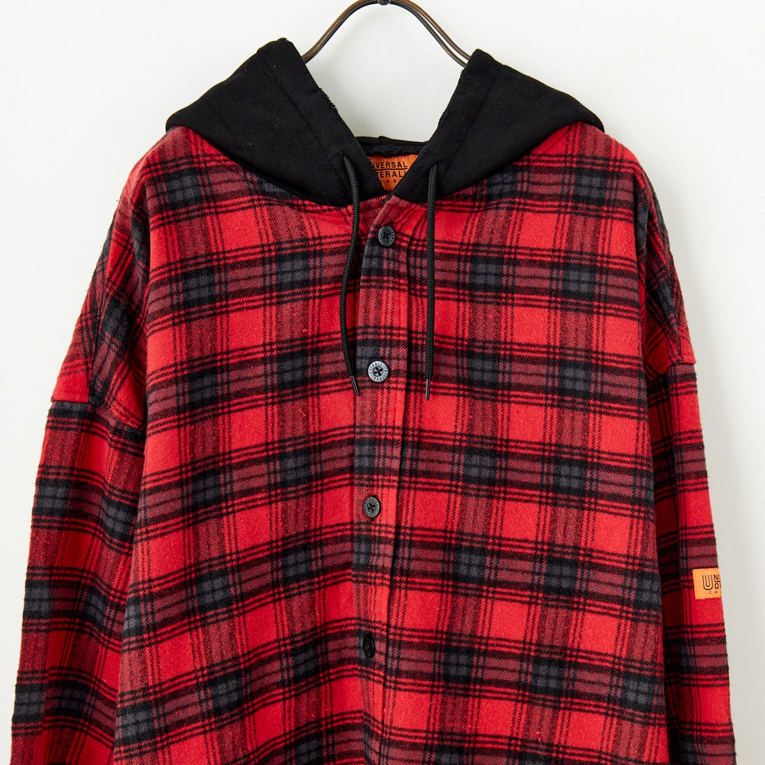 UNIVERSAL OVERALL [ユニバーサルオーバーオール] 別注 チェックフードシャツ [U2431100IN-JF] RED