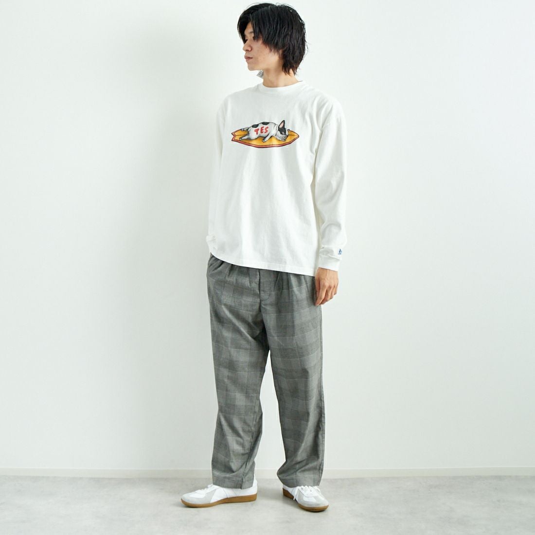 Noir Fabrik [ヌワールファブリック] T/Rツイルストレッチ チェックタックインパンツ [NF-243-055] G GREN CHK &&モデル身長：182cm 着用サイズ：L&&