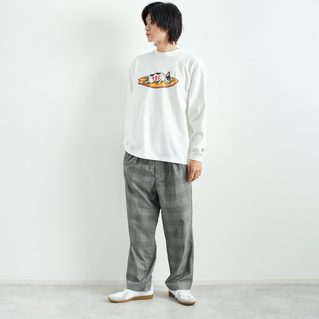 Noir Fabrik [ヌワールファブリック] T/Rツイルストレッチ チェックタックインパンツ [NF-243-055] G GREN CHK &&モデル身長：182cm 着用サイズ：L&&