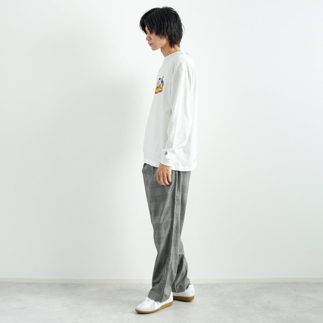 Noir Fabrik [ヌワールファブリック] T/Rツイルストレッチ チェックタックインパンツ [NF-243-055] G GREN CHK &&モデル身長：182cm 着用サイズ：L&&