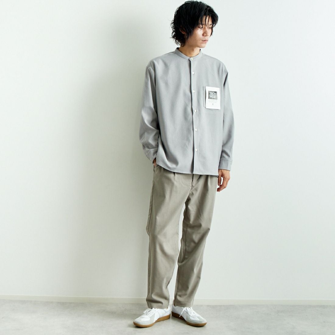 Jeans Factory Clothes [ジーンズファクトリークローズ] ウール混ストレッチワイドテーパードパンツ [JFC-243-054] 66 GRGE &&モデル身長：182cm 着用サイズ：L&&