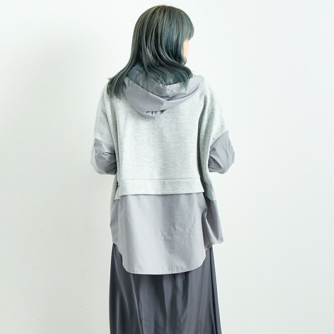 Jeans Factory Clothes [ジーンズファクトリークローズ] 異素材切り替え ボンディングパーカー [21243068] 006 ｸﾞﾚｰ &&モデル身長：167cm 着用サイズ：F&&