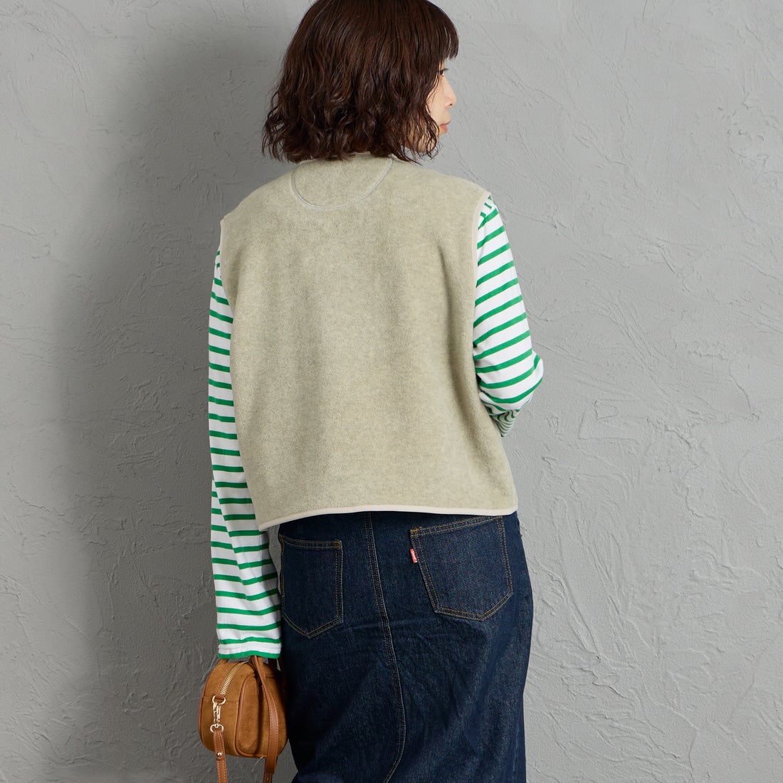 DANTON [ダントン] フリースカラーレスベスト [DT-A0521] MARBLE &&モデル身長：158cm 着用サイズ：36&&