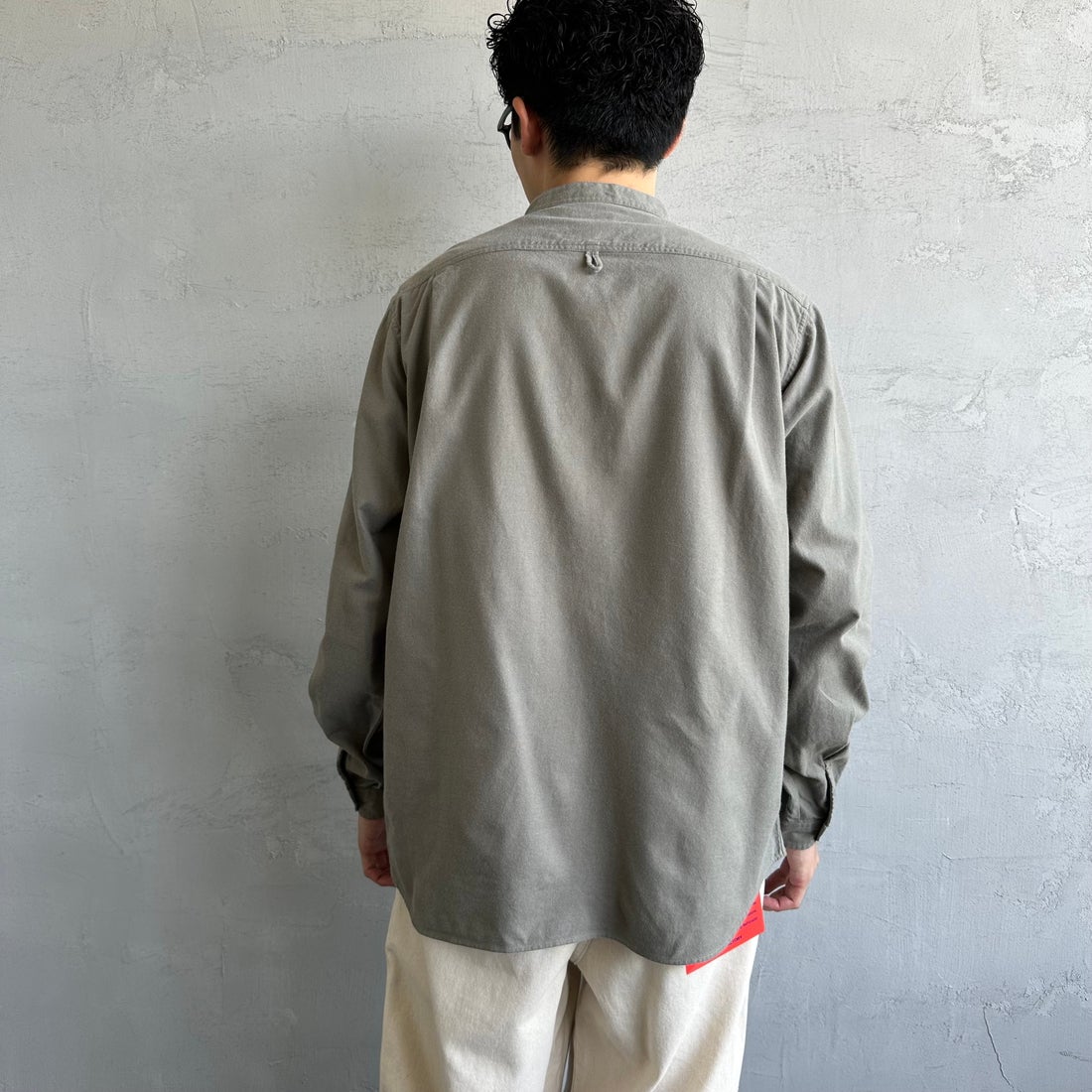 DANTON [ダントン] 先染めビエラ バンドカラーシャツ [DT-B0280VSS] OLIVE CHAM &&モデル身長：168cm 着用サイズ：38&&