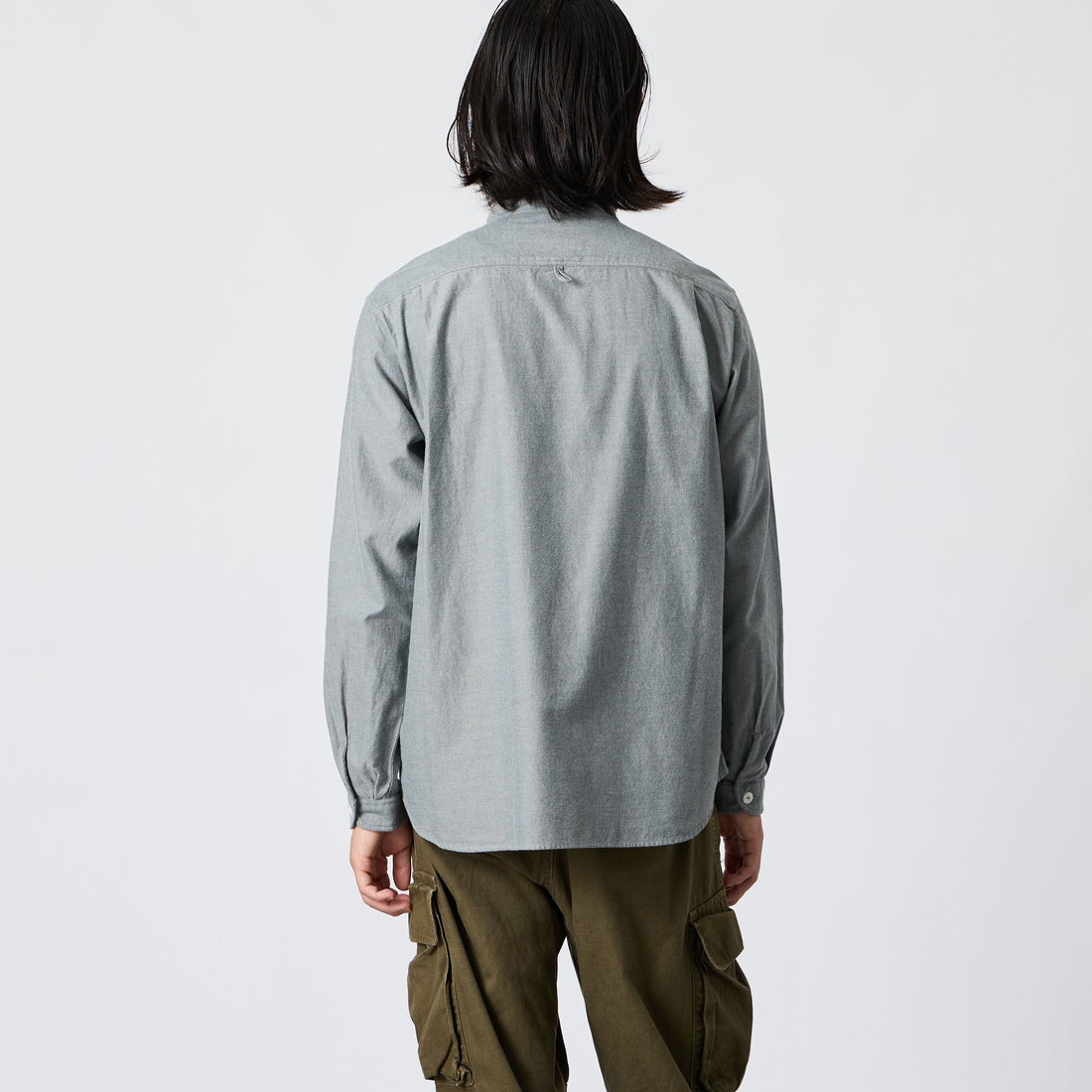 DANTON [ダントン] 先染めビエラ バンドカラーシャツ [DT-B0280VSS] GREY CHAMB &&モデル身長：175cm 着用サイズ：40&&
