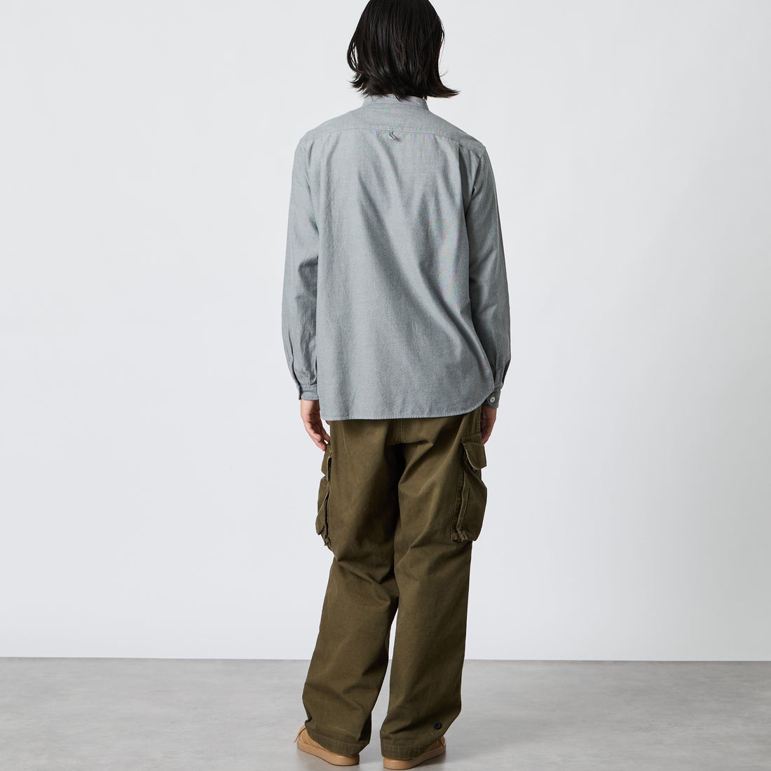 DANTON [ダントン] 先染めビエラ バンドカラーシャツ [DT-B0280VSS] GREY CHAMB &&モデル身長：175cm 着用サイズ：40&&
