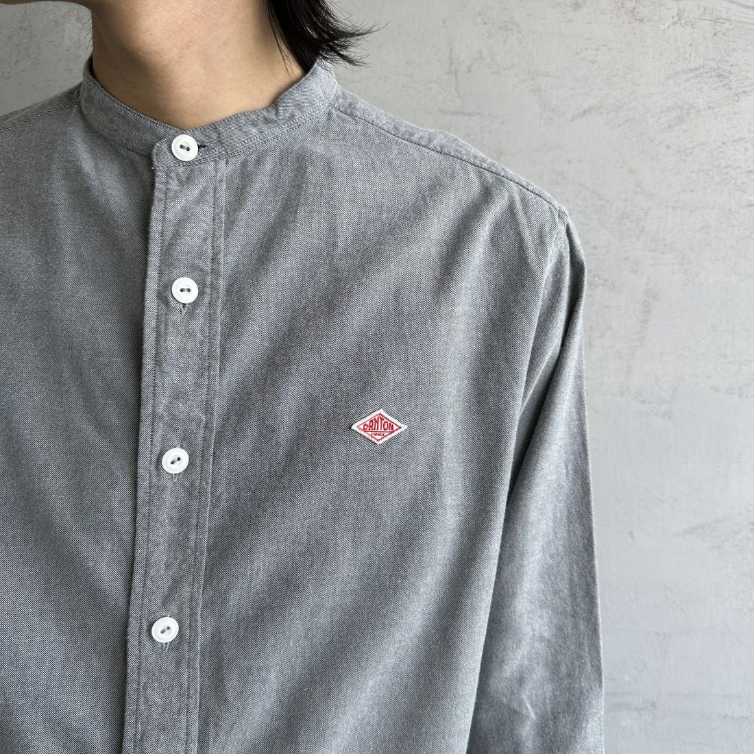 DANTON [ダントン] 先染めビエラ バンドカラーシャツ [DT-B0280VSS] GREY CHAMB