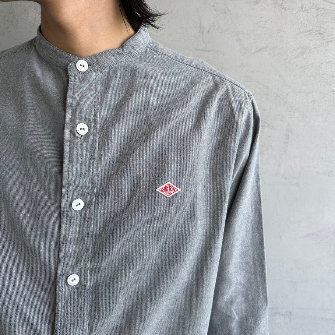 DANTON [ダントン] 先染めビエラ バンドカラーシャツ [DT-B0280VSS] GREY CHAMB