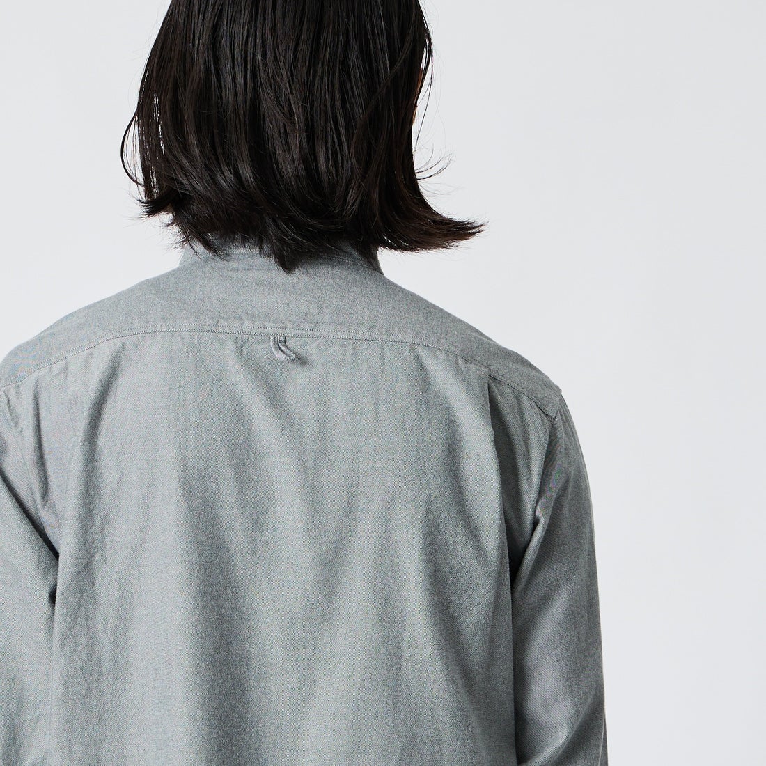 DANTON [ダントン] 先染めビエラ バンドカラーシャツ [DT-B0280VSS] GREY CHAMB &&モデル身長：175cm 着用サイズ：40&&