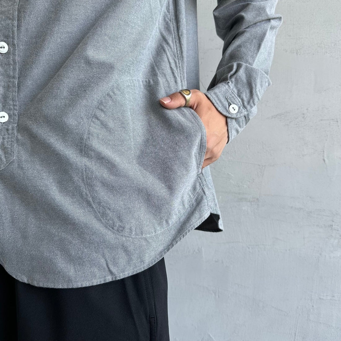 DANTON [ダントン] 先染めビエラ バンドカラーシャツ [DT-B0280VSS] GREY CHAMB