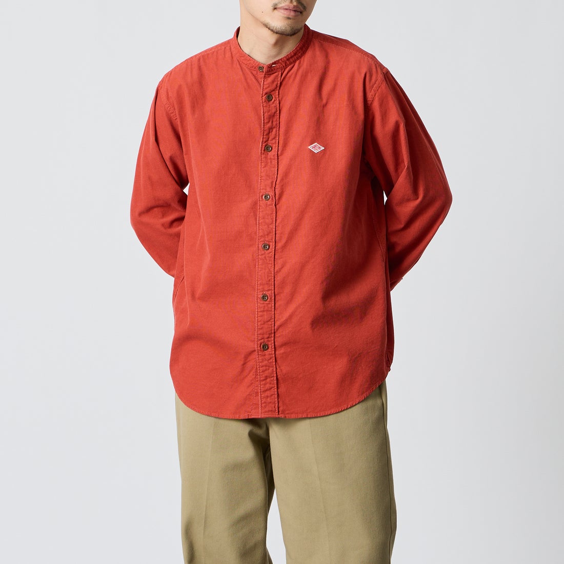 DANTON [ダントン] コーデュロイ バンドカラーシャツ [DT-B0291MCD] LT.ORANGE &&モデル身長：168cm 着用サイズ：40&&
