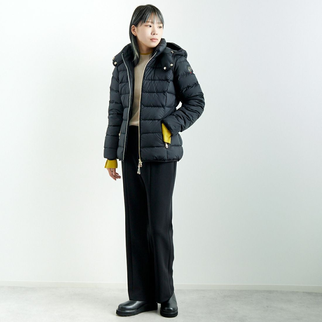 DONEEYU [ドニーユ] センターシームフレアパンツ [U-2990] 040 ﾌﾞﾗｯｸ &&モデル身長：167cm 着用サイズ：36&&