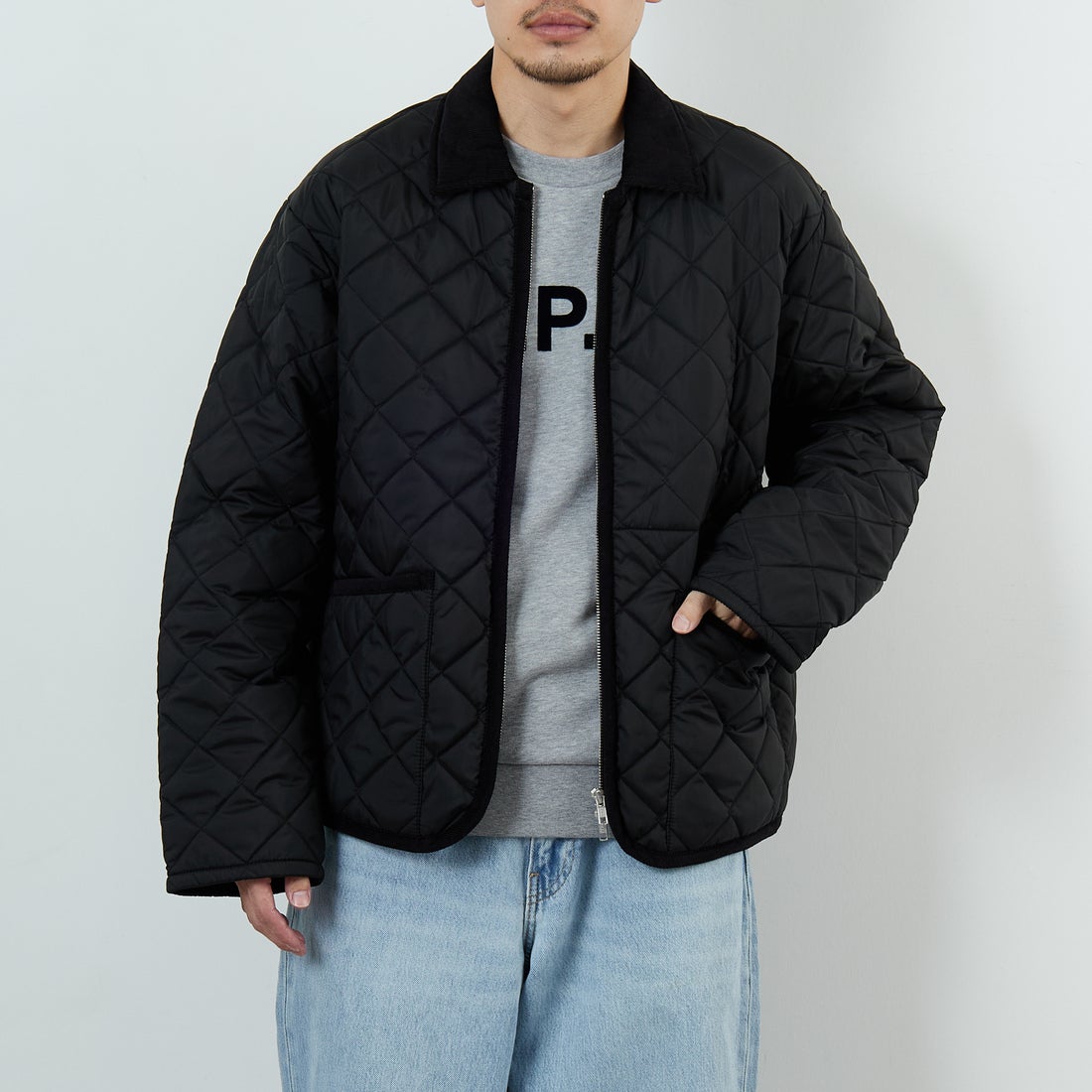 LAVENHAM [ラベンハム] TEYNHAM レギュラーカラーキルティングジャケット [LV10000] F44 SABLE &&モデル身長：168cm 着用サイズ：L&&