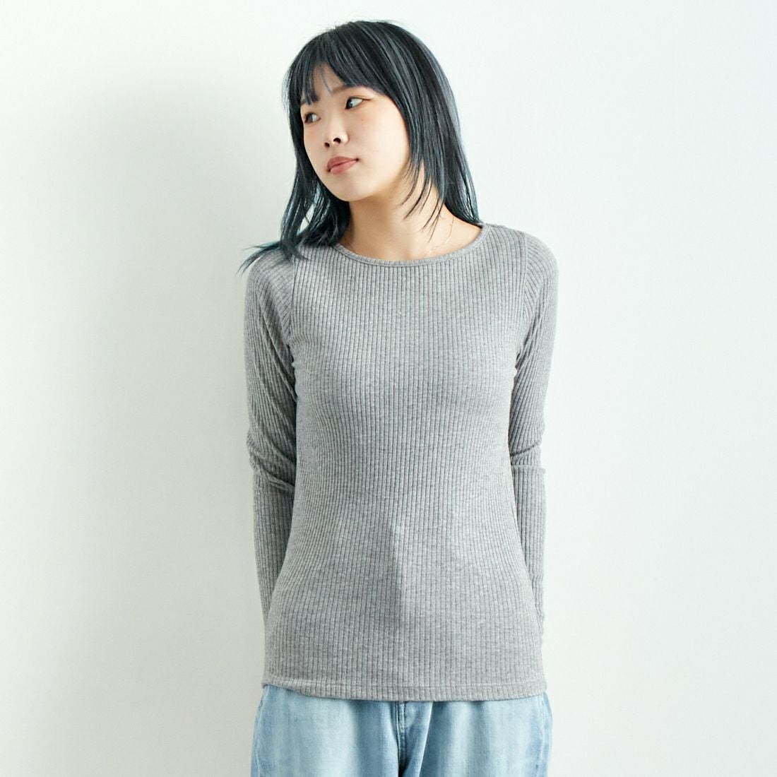 Noir Fabrik [ヌワールファブリック] ボートネックリブカットソー [JFW-C051] TOP.GRAY &&モデル身長：167cm 着用サイズ：0&&