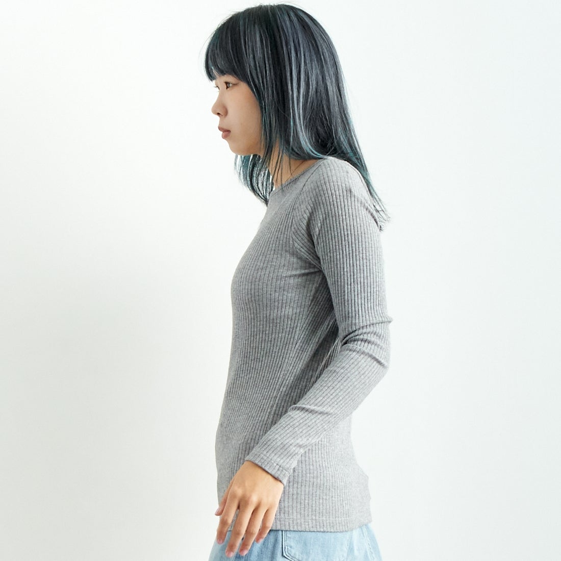 Noir Fabrik [ヌワールファブリック] ボートネックリブカットソー [JFW-C051] TOP.GRAY &&モデル身長：167cm 着用サイズ：0&&