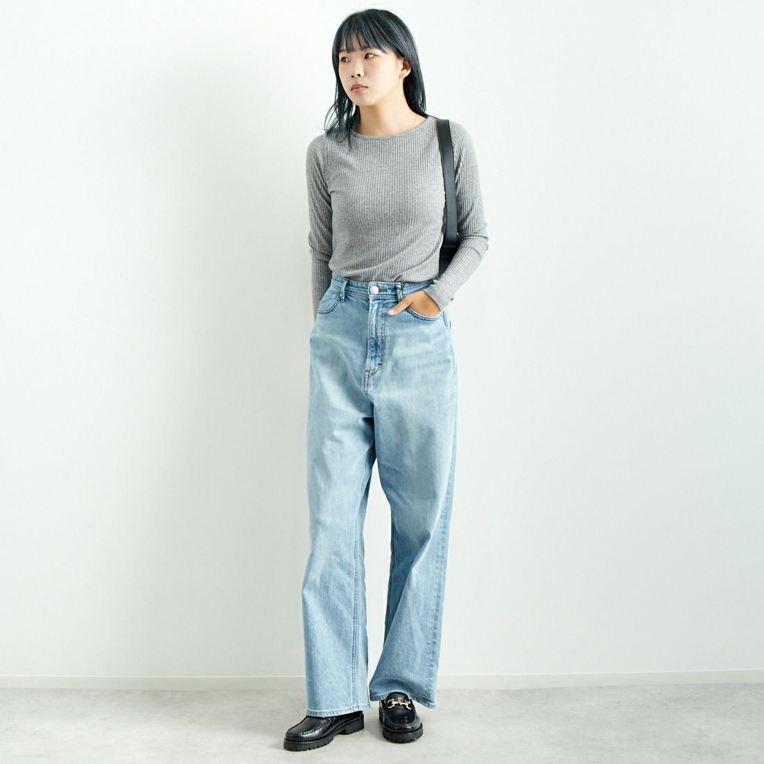 Noir Fabrik [ヌワールファブリック] ボートネックリブカットソー [JFW-C051] TOP.GRAY &&モデル身長：167cm 着用サイズ：0&&