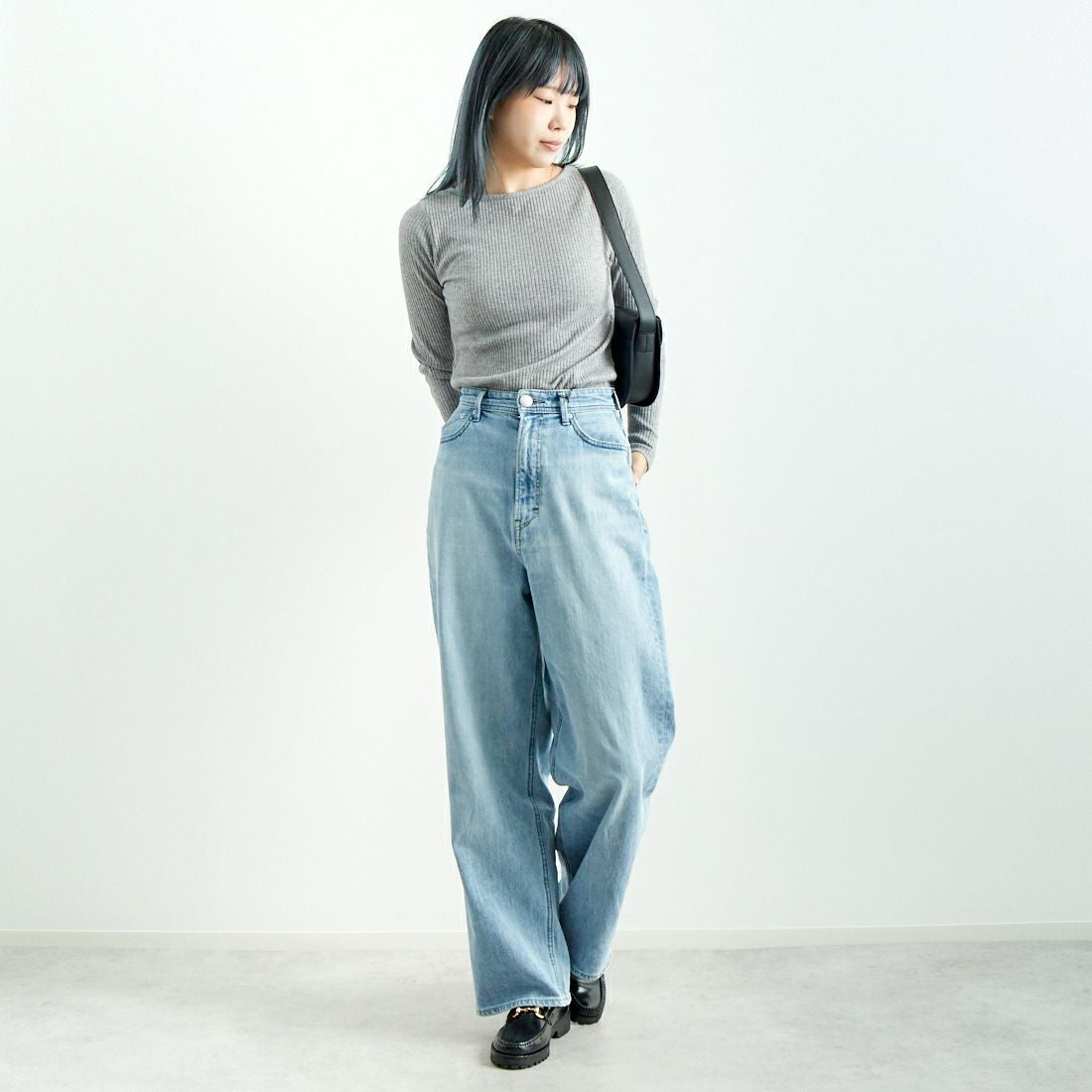 Noir Fabrik [ヌワールファブリック] ボートネックリブカットソー [JFW-C051] TOP.GRAY &&モデル身長：167cm 着用サイズ：0&&
