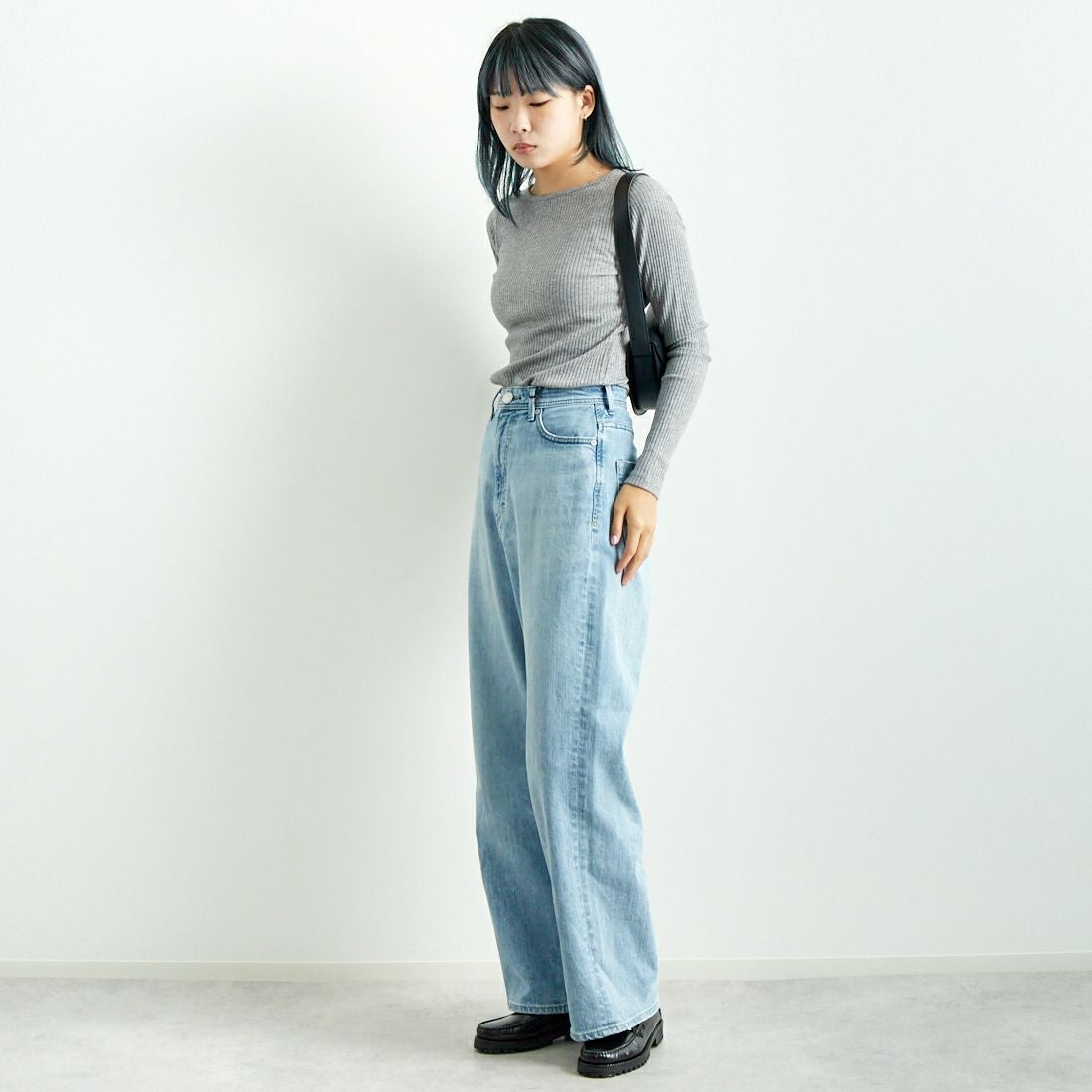 Noir Fabrik [ヌワールファブリック] ボートネックリブカットソー [JFW-C051] TOP.GRAY &&モデル身長：167cm 着用サイズ：0&&