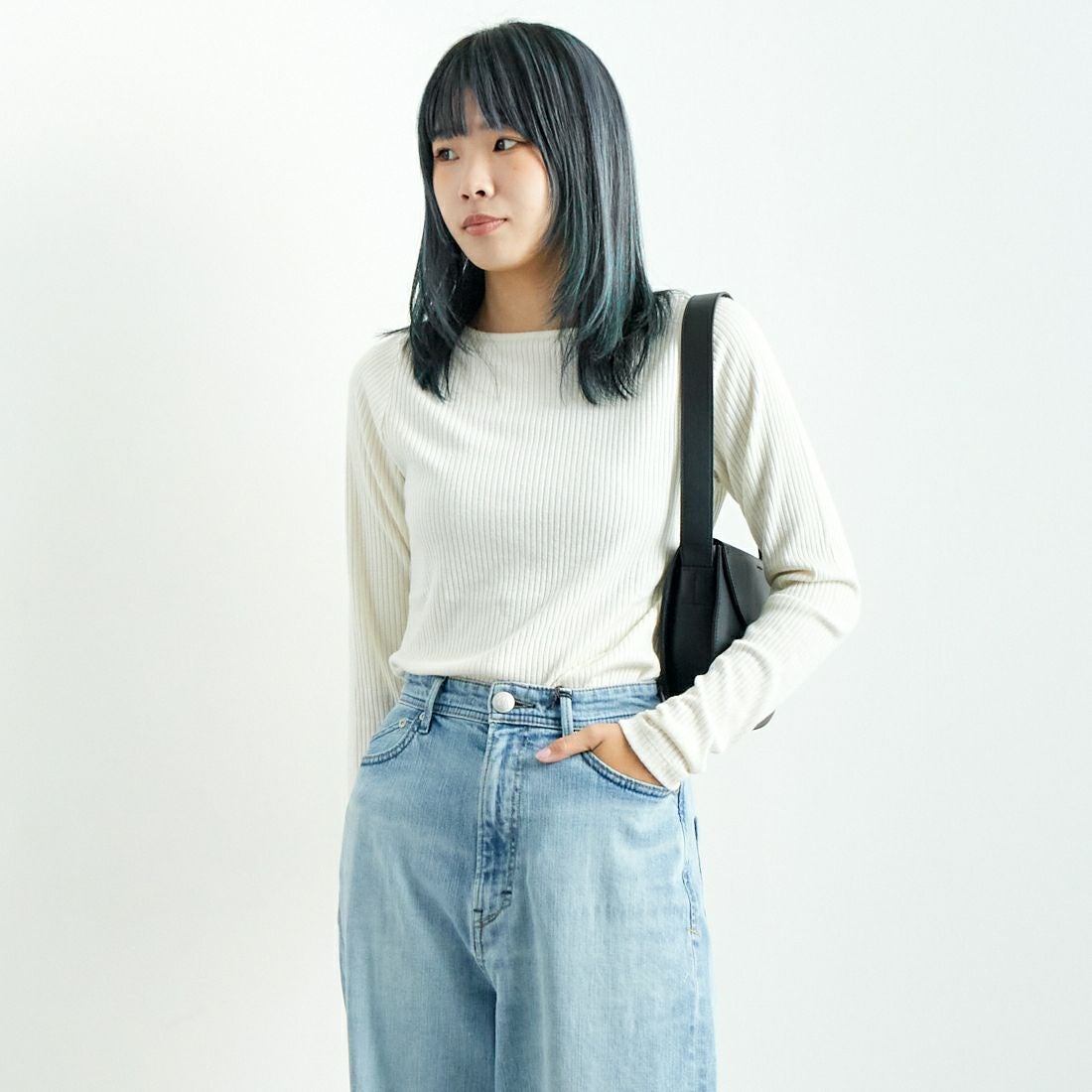 Noir Fabrik [ヌワールファブリック] ボートネックリブカットソー [JFW-C051] O.WHITE &&モデル身長：167cm 着用サイズ：1&&