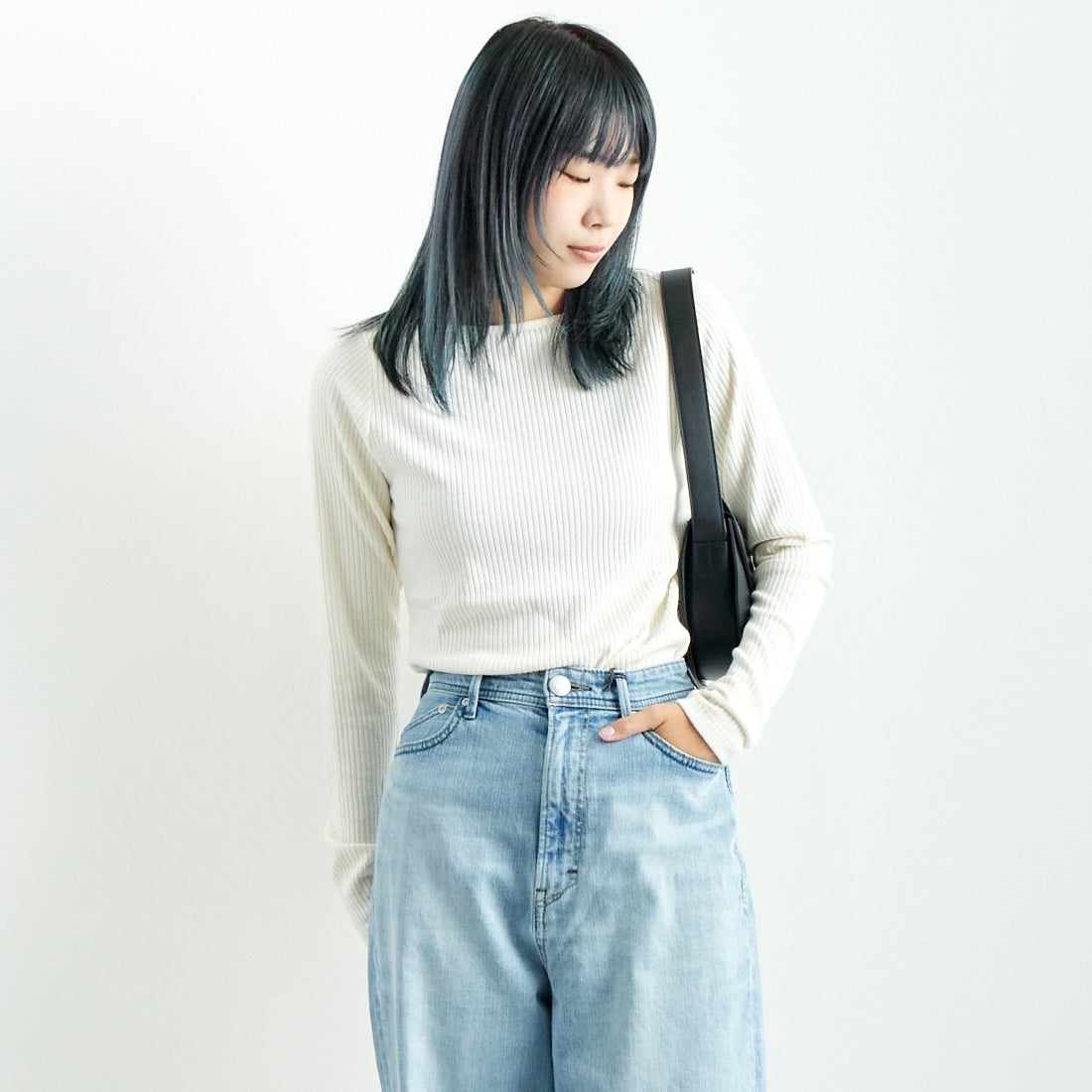 Noir Fabrik [ヌワールファブリック] ボートネックリブカットソー [JFW-C051] O.WHITE &&モデル身長：167cm 着用サイズ：1&&