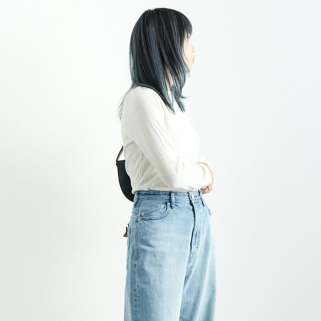 Noir Fabrik [ヌワールファブリック] ボートネックリブカットソー [JFW-C051] O.WHITE &&モデル身長：167cm 着用サイズ：1&&