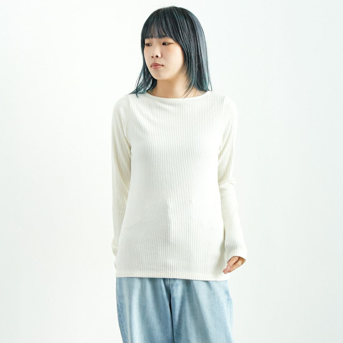 Noir Fabrik [ヌワールファブリック] ボートネックリブカットソー [JFW-C051] O.WHITE &&モデル身長：167cm 着用サイズ：1&&