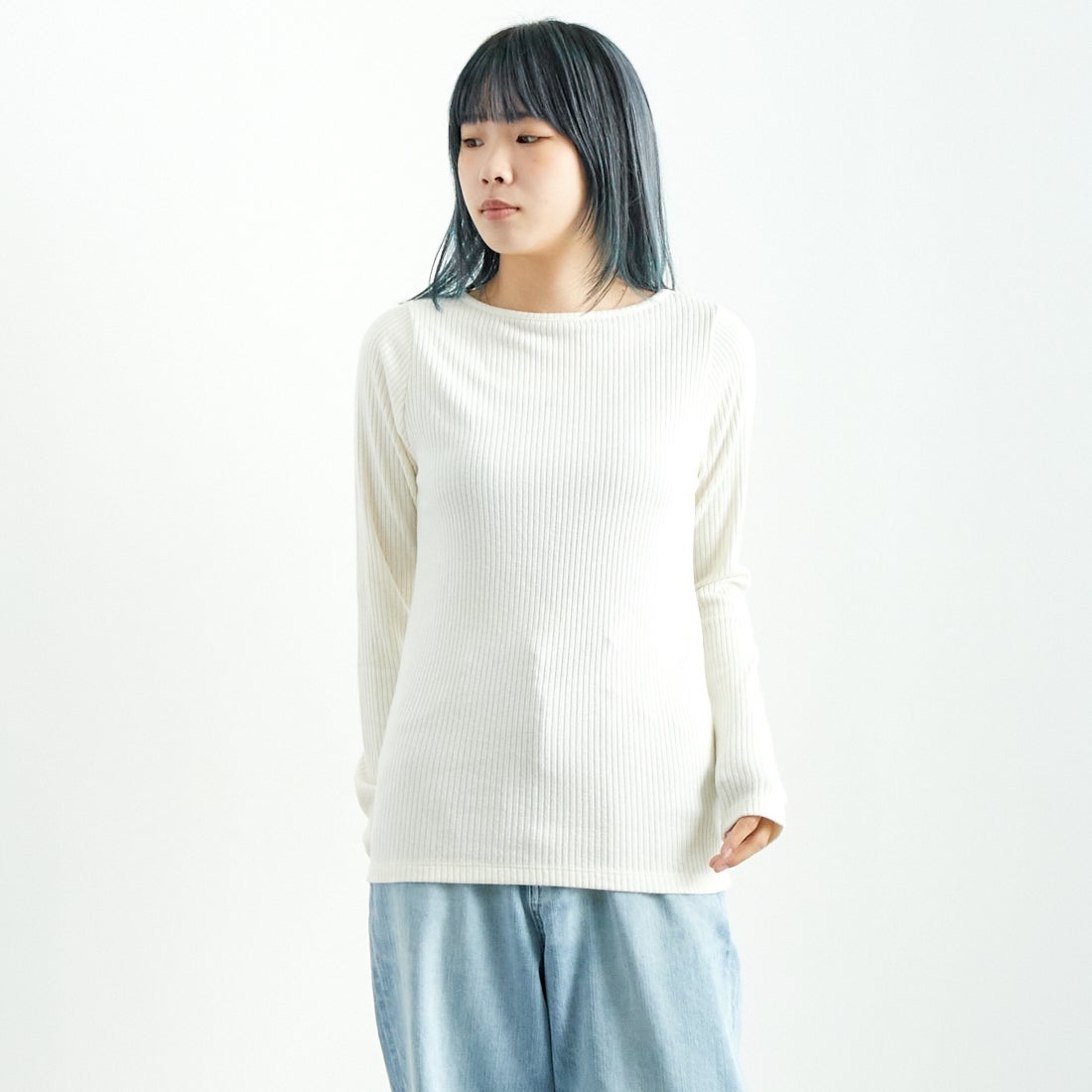 Noir Fabrik [ヌワールファブリック] ボートネックリブカットソー [JFW-C051] O.WHITE &&モデル身長：167cm 着用サイズ：1&&