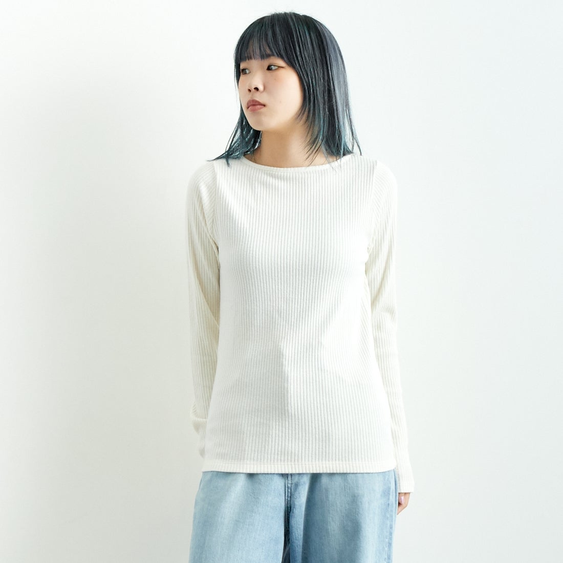 Noir Fabrik [ヌワールファブリック] ボートネックリブカットソー [JFW-C051] O.WHITE &&モデル身長：167cm 着用サイズ：1&&
