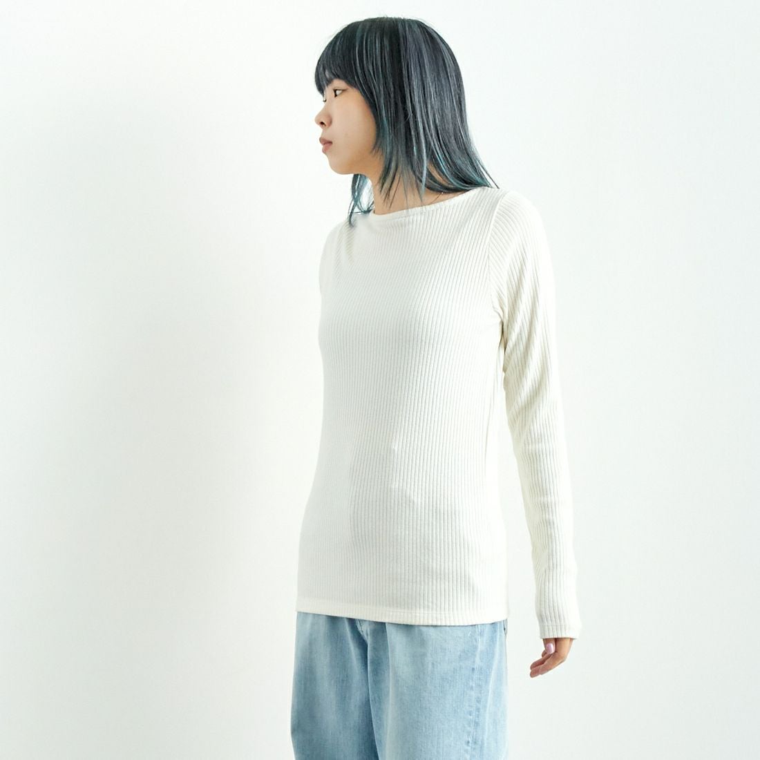 Noir Fabrik [ヌワールファブリック] ボートネックリブカットソー [JFW-C051] O.WHITE &&モデル身長：167cm 着用サイズ：1&&