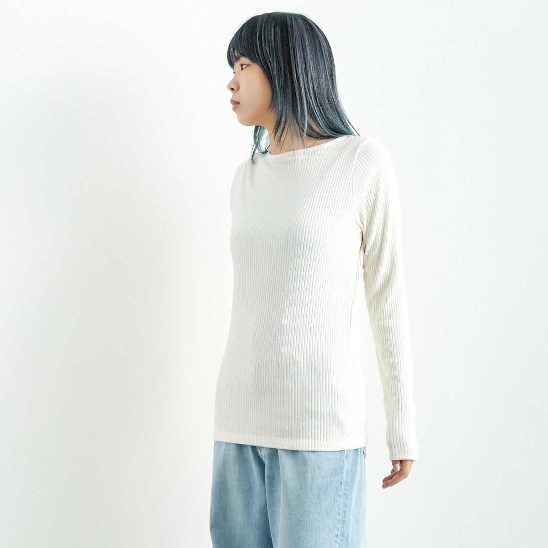 Noir Fabrik [ヌワールファブリック] ボートネックリブカットソー [JFW-C051] O.WHITE &&モデル身長：167cm 着用サイズ：1&&