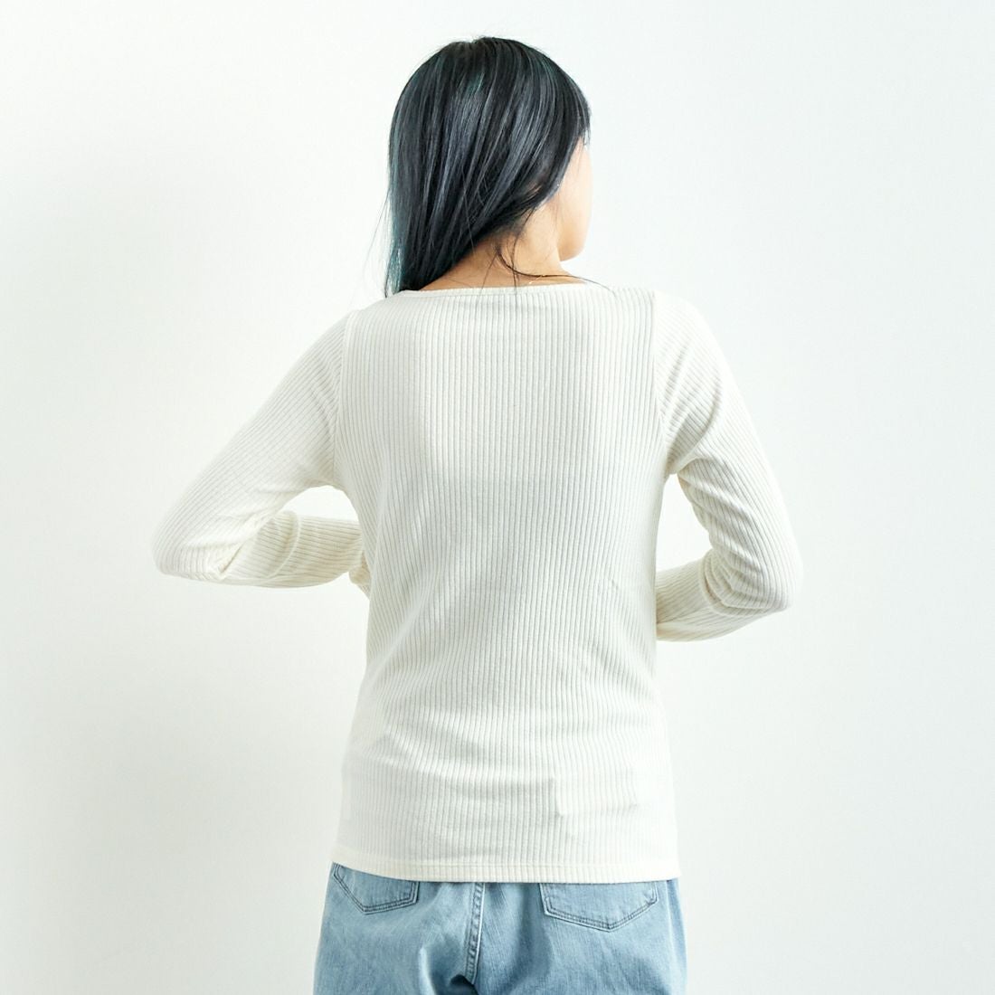 Noir Fabrik [ヌワールファブリック] ボートネックリブカットソー [JFW-C051] O.WHITE &&モデル身長：167cm 着用サイズ：1&&