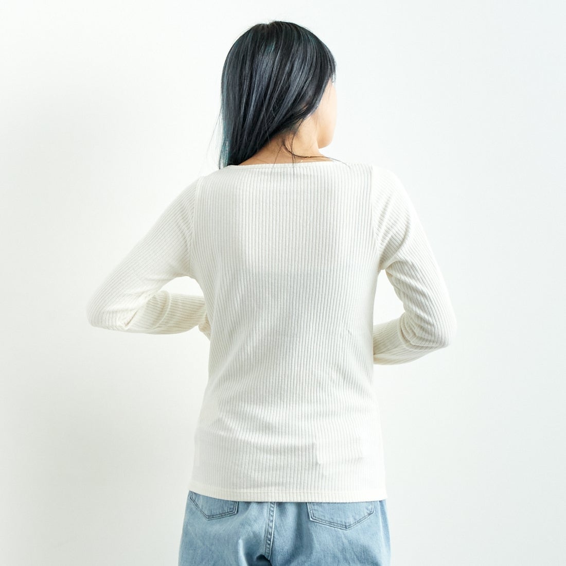 Noir Fabrik [ヌワールファブリック] ボートネックリブカットソー [JFW-C051] O.WHITE &&モデル身長：167cm 着用サイズ：1&&