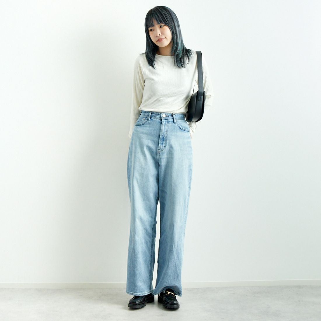 Noir Fabrik [ヌワールファブリック] ボートネックリブカットソー [JFW-C051] O.WHITE &&モデル身長：167cm 着用サイズ：1&&