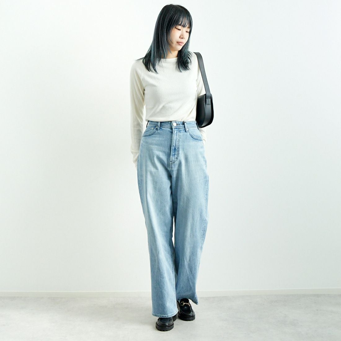 Noir Fabrik [ヌワールファブリック] ボートネックリブカットソー [JFW-C051] O.WHITE &&モデル身長：167cm 着用サイズ：1&&