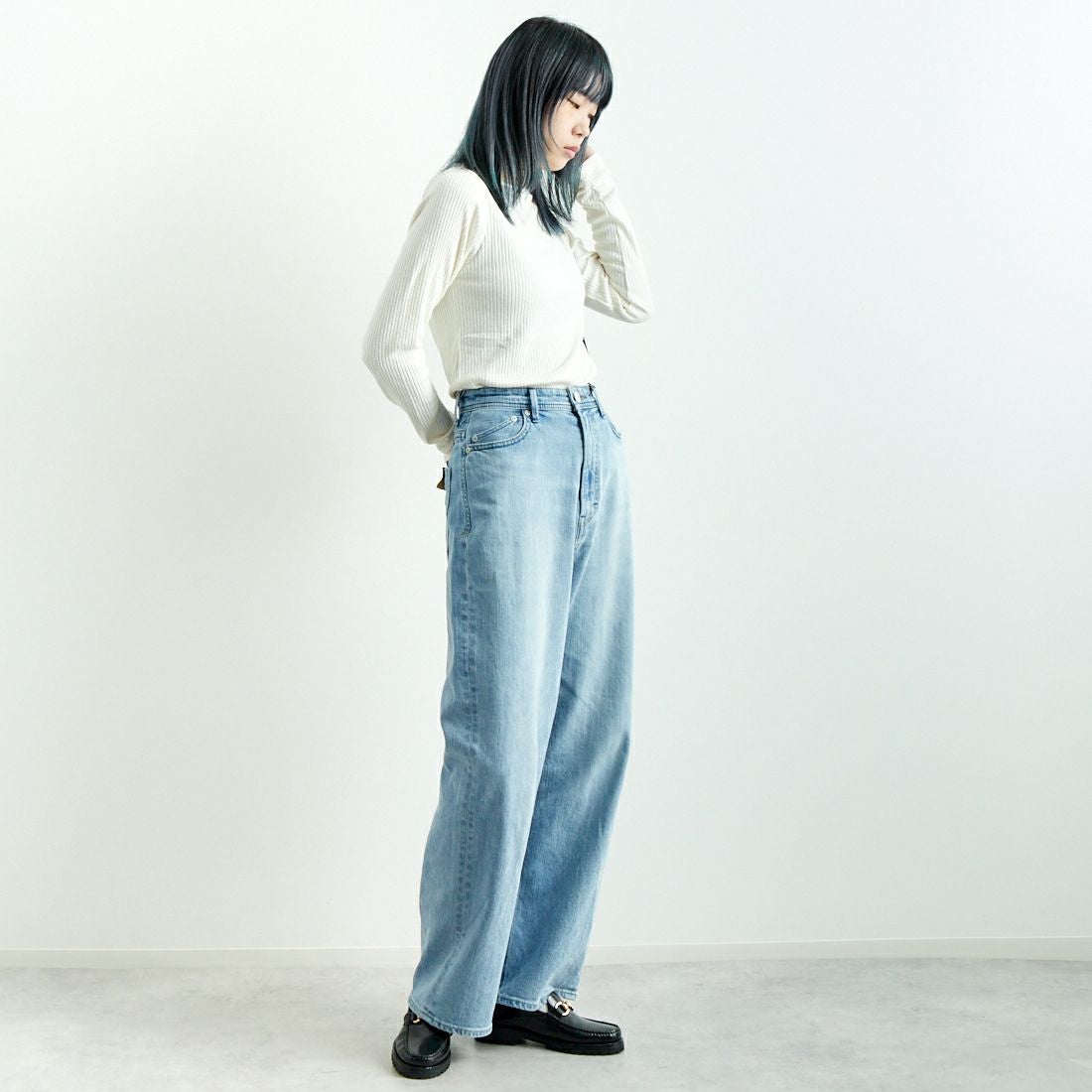 Noir Fabrik [ヌワールファブリック] ボートネックリブカットソー [JFW-C051] O.WHITE &&モデル身長：167cm 着用サイズ：1&&