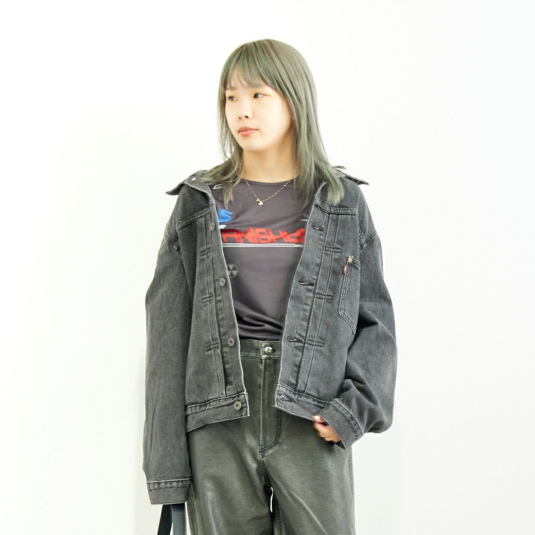MAISON SPECIAL [メゾンスペシャル] FinishLINE スキントップス [21242415309] C.GRY &&モデル身長：167cm 着用サイズ：F&&