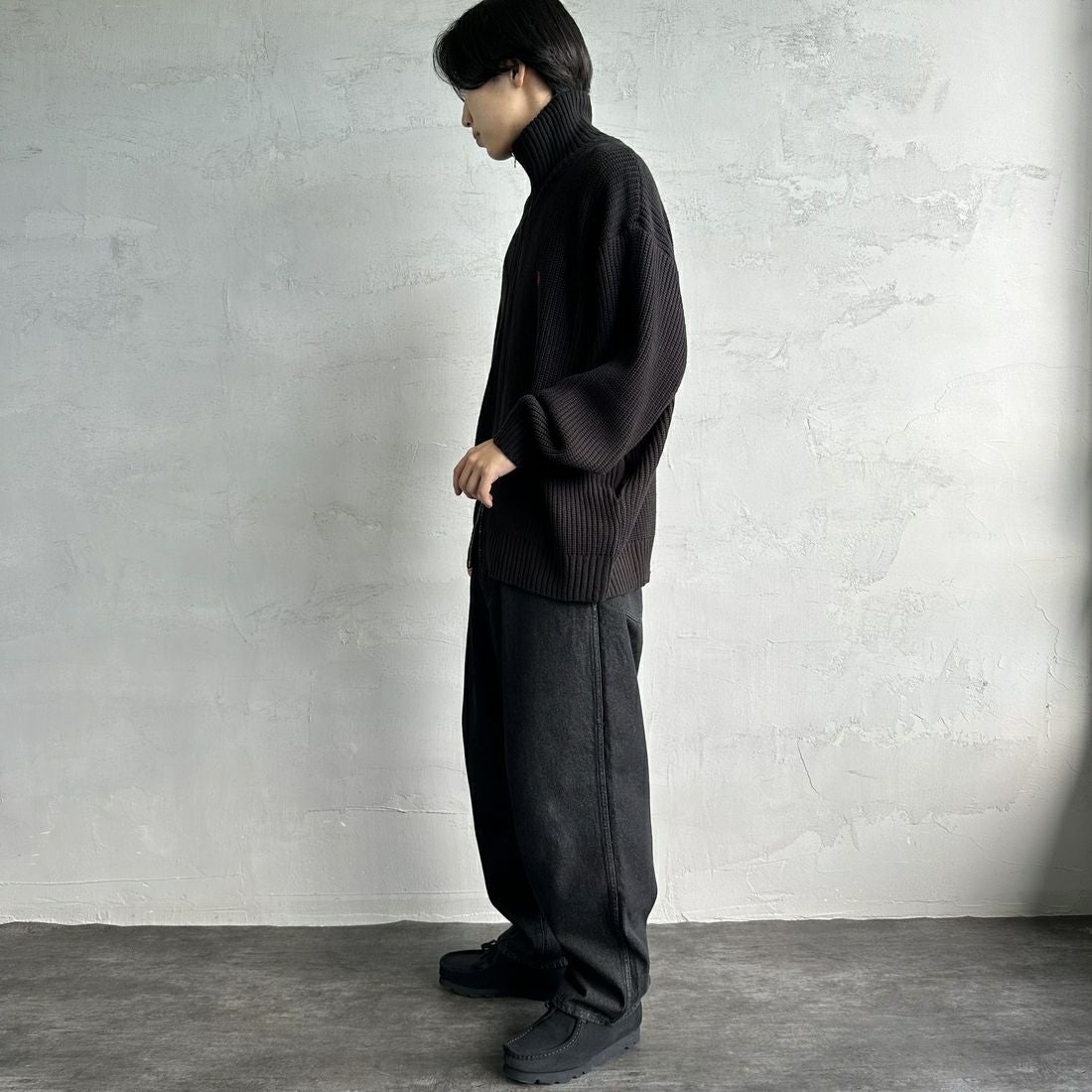 U.S.POLO ASSN. [ユーエスポロアッスン] 別注 ワンポイントロゴ刺繍 ドライバーズニットカーディガン [PLM43409IN-JF] ﾌﾞﾗｯｸ&&モデル身長：179cm 着用サイズ：XL&&