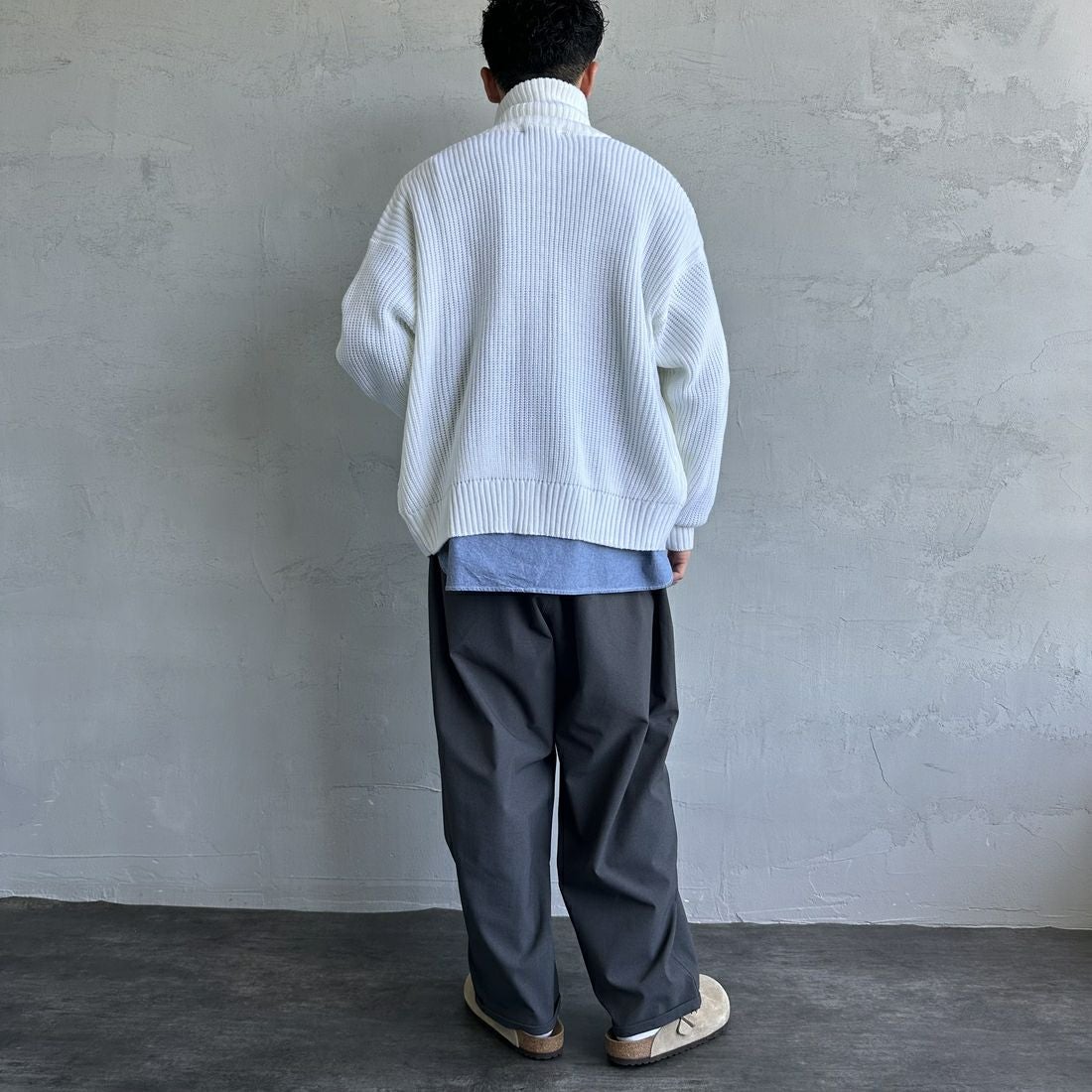 U.S.POLO ASSN. [ユーエスポロアッスン] 別注 ワンポイントロゴ刺繍 ドライバーズニットカーディガン [PLM43409IN-JF] ｵﾌﾎﾜｲﾄ&&モデル身長：168cm 着用サイズ：M&&