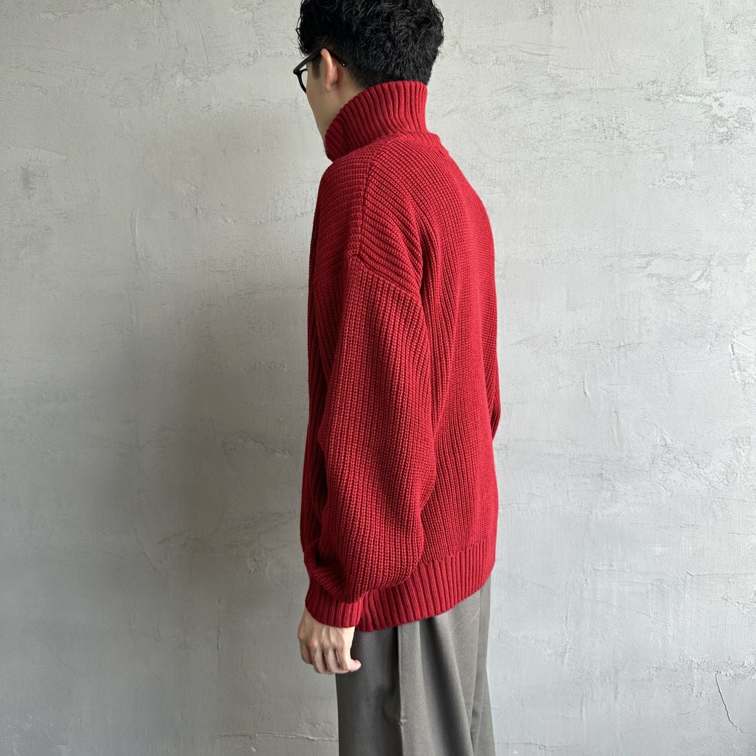 U.S.POLO ASSN. [ユーエスポロアッスン] 別注 ワンポイントロゴ刺繍 ドライバーズニットカーディガン [PLM43409IN-JF] ﾚｯﾄﾞ&&モデル身長：168cm 着用サイズ：M&&