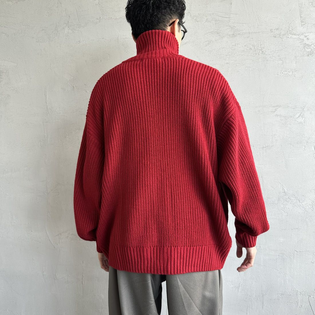 U.S.POLO ASSN. [ユーエスポロアッスン] 別注 ワンポイントロゴ刺繍 ドライバーズニットカーディガン [PLM43409IN-JF] ﾚｯﾄﾞ&&モデル身長：168cm 着用サイズ：M&&