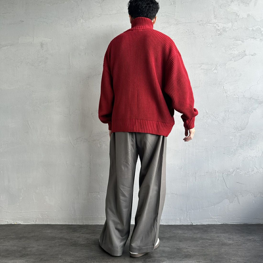 U.S.POLO ASSN. [ユーエスポロアッスン] 別注 ワンポイントロゴ刺繍 ドライバーズニットカーディガン [PLM43409IN-JF] ﾚｯﾄﾞ&&モデル身長：168cm 着用サイズ：M&&