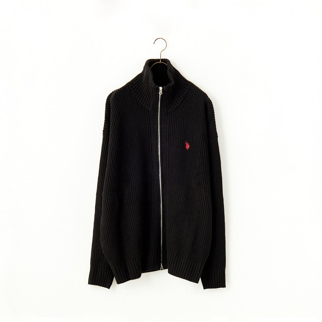 U.S.POLO ASSN. [ユーエスポロアッスン] 別注 ワンポイントロゴ刺繍 ドライバーズニットカーディガン [PLM43409IN-JF] ﾌﾞﾗｯｸ