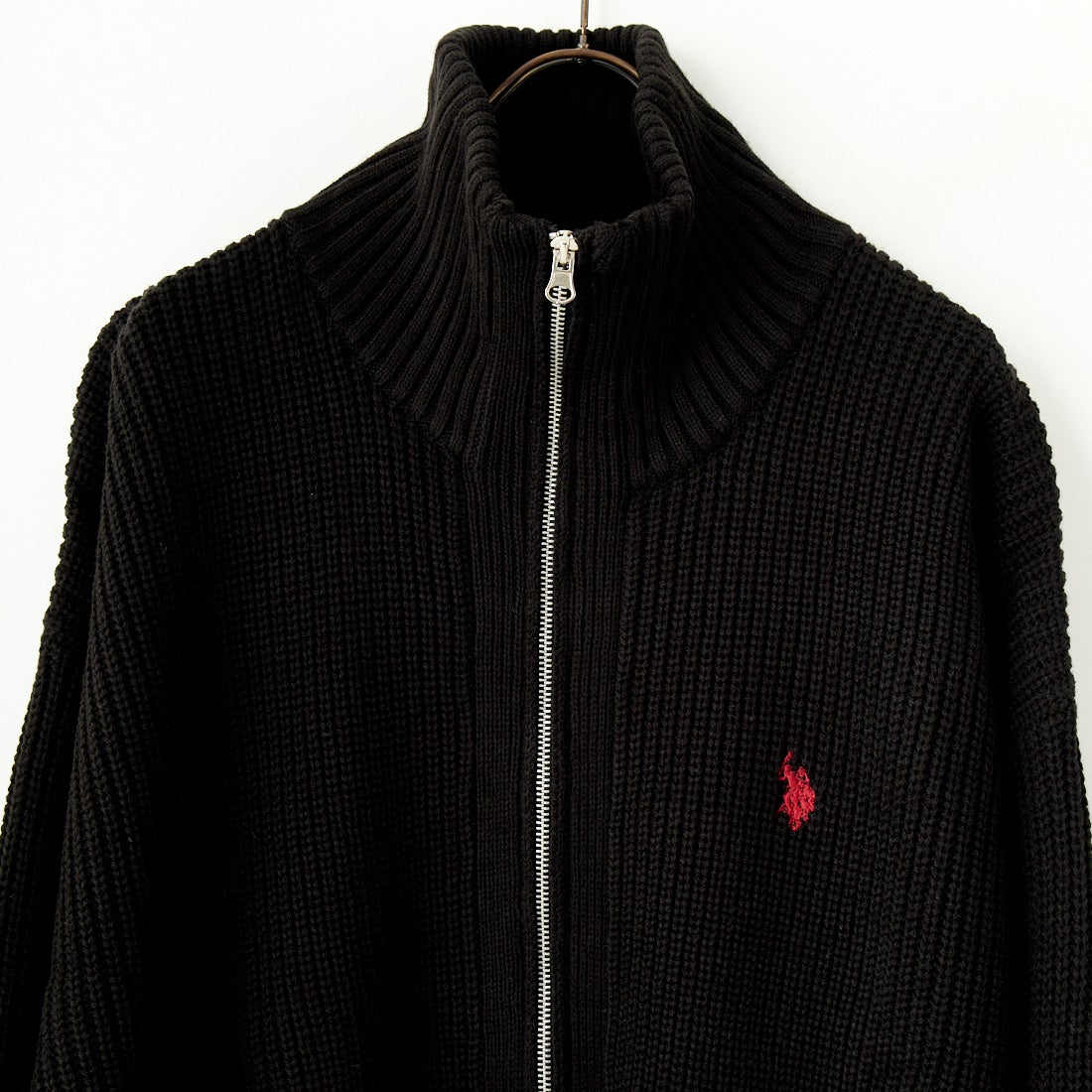 U.S.POLO ASSN. [ユーエスポロアッスン] 別注 ワンポイントロゴ刺繍 ドライバーズニットカーディガン [PLM43409IN-JF] ﾌﾞﾗｯｸ