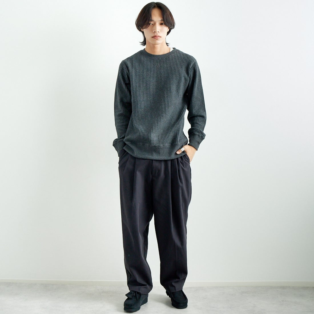 JE MORGAN [ジェイイーモーガン] ビッグワッフルクルーネックシャツ