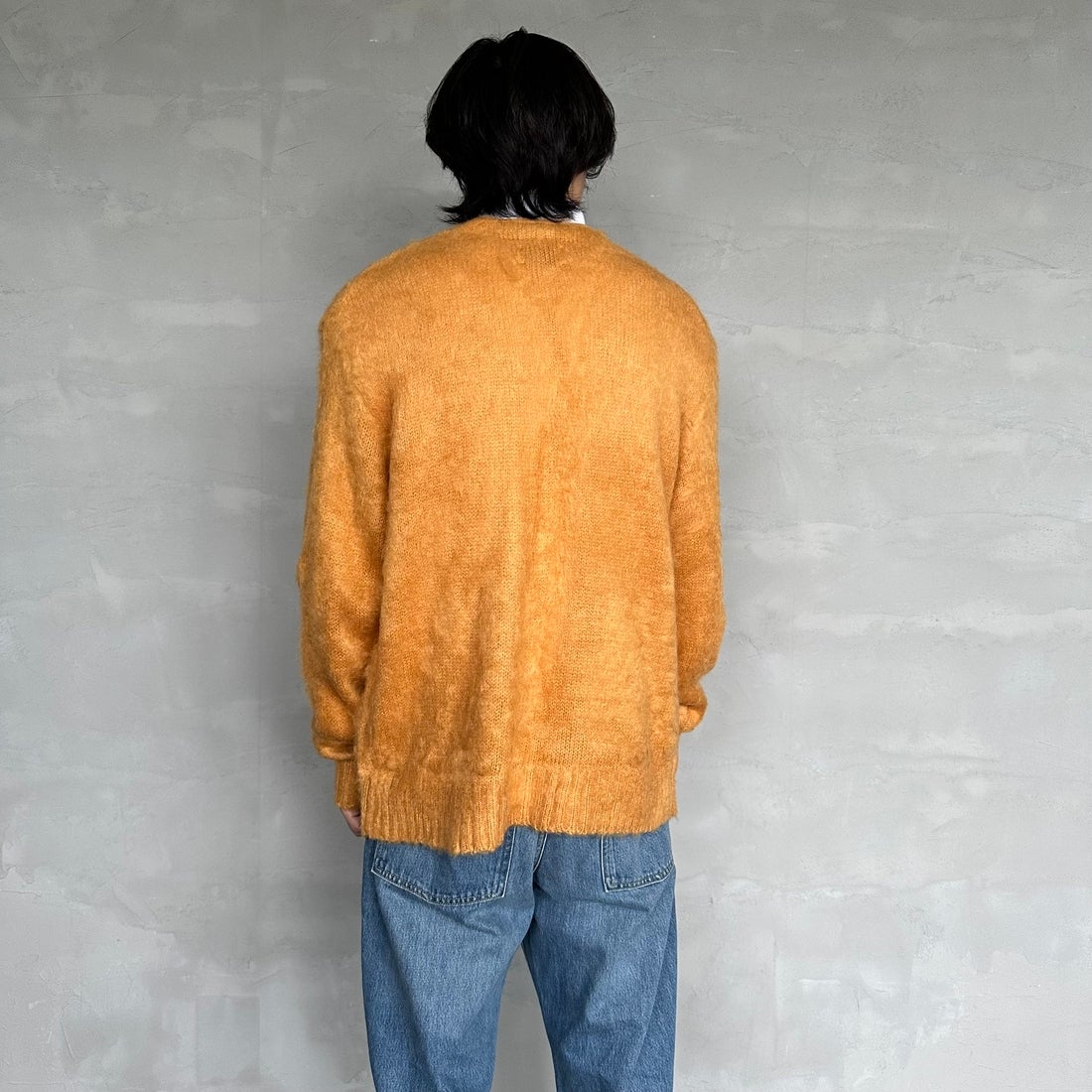THE FOX [ザフォックス] 別注 シャギーモヘアカーディガン [PN24F010-JF] MUSTARD &&モデル身長：179cm 着用サイズ：M&&