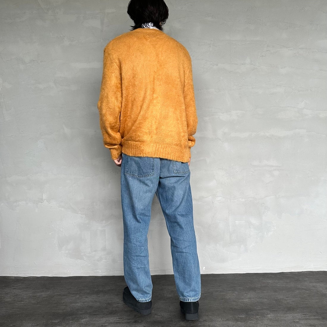 THE FOX [ザフォックス] 別注 シャギーモヘアカーディガン [PN24F010-JF] MUSTARD &&モデル身長：179cm 着用サイズ：M&&