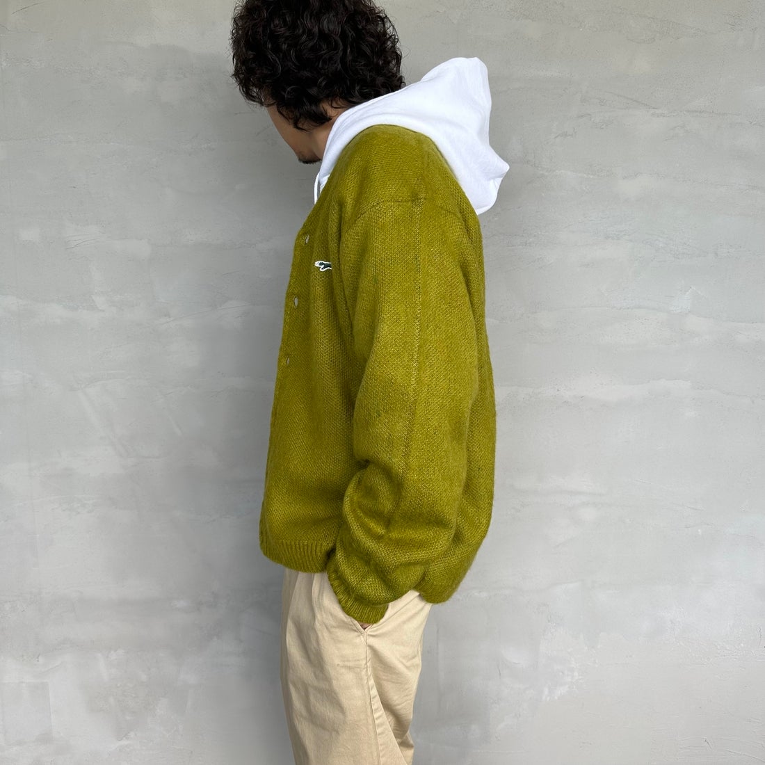 THE FOX [ザフォックス] 別注 シャギーモヘアカーディガン [PN24F010-JF] GREEN &&モデル身長：173cm 着用サイズ：M&&